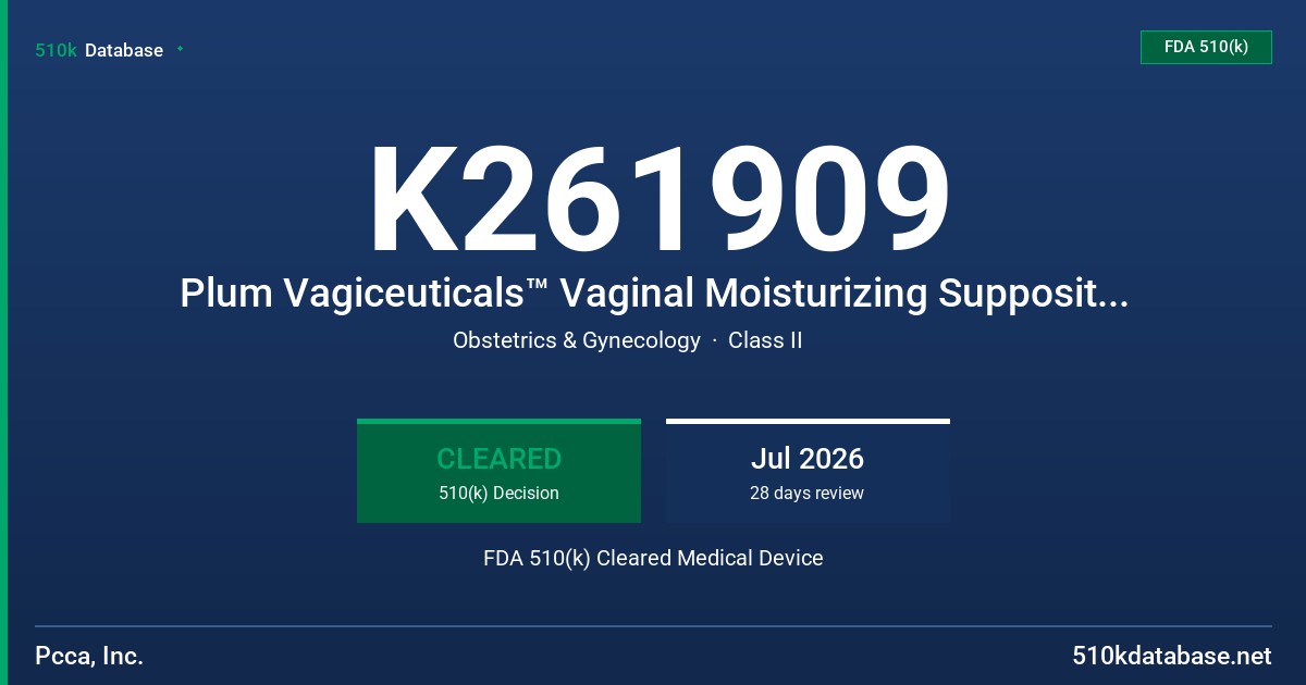 K261909 Plum Vagiceuticals™ Vaginal Moisturizing Suppositories FDA 510(k) Cleared Medical Device