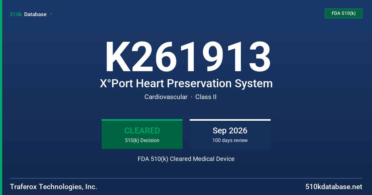 K261913 X°Port Heart Preservation System FDA 510(k) Cleared Medical Device