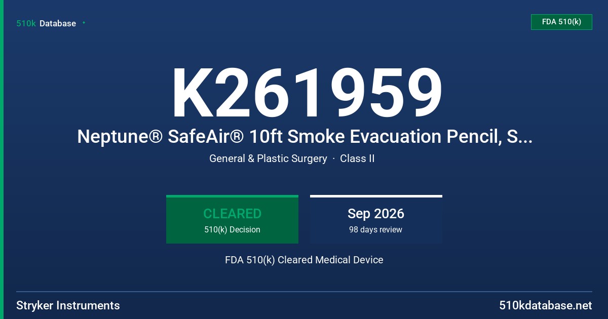 K261959 Neptune® SafeAir® 10ft Smoke Evacuation Pencil, Square Coated, 70mm Blade, Push Button Switch (0703-046-100) FDA 510(k) Cleared Medical Device
