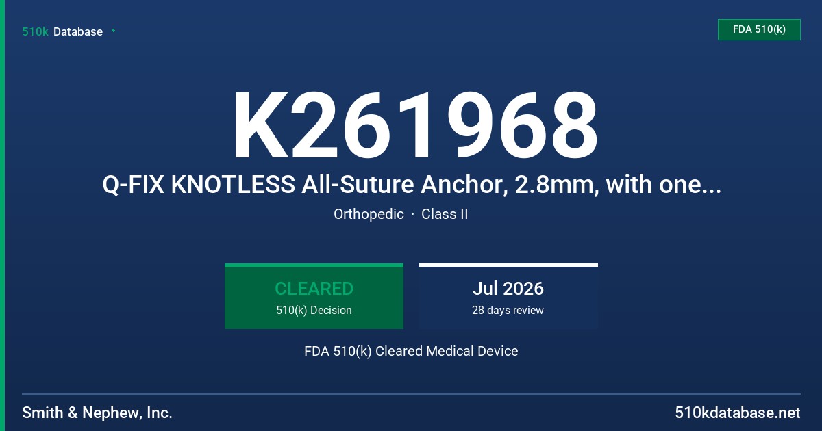 K261968 Q-FIX KNOTLESS All-Suture Anchor, 2.8mm, with one black knotless and one blue MINITAPE suture (72205981) FDA 510(k) Cleared Medical Device
