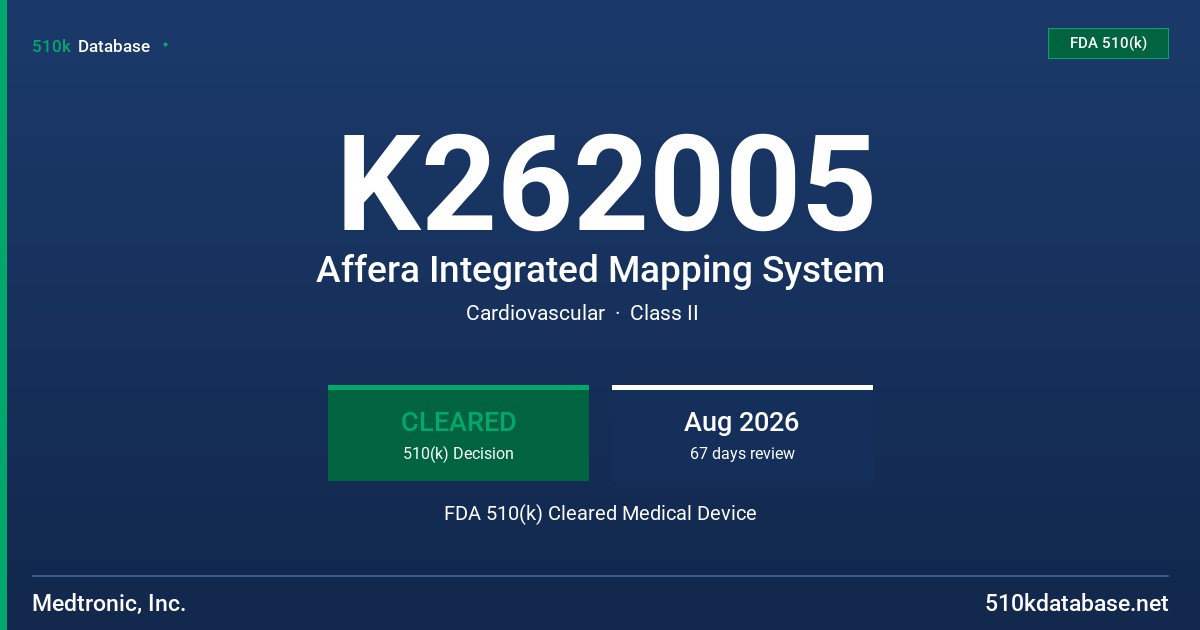 K262005 Affera Integrated Mapping System FDA 510(k) Cleared Medical Device