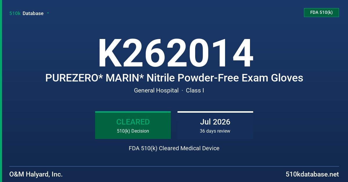 K262014 PUREZERO* MARIN* Nitrile Powder-Free Exam Gloves FDA 510(k) Cleared Medical Device
