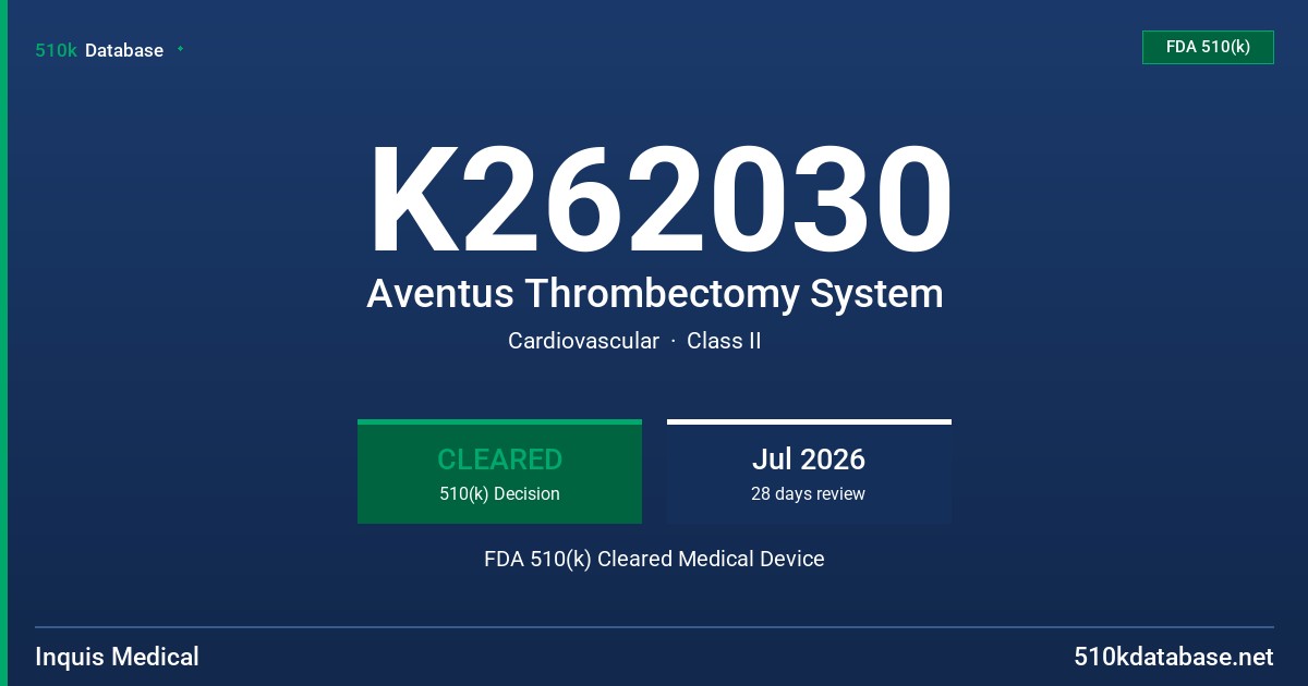 K262030 Aventus Thrombectomy System FDA 510(k) Cleared Medical Device