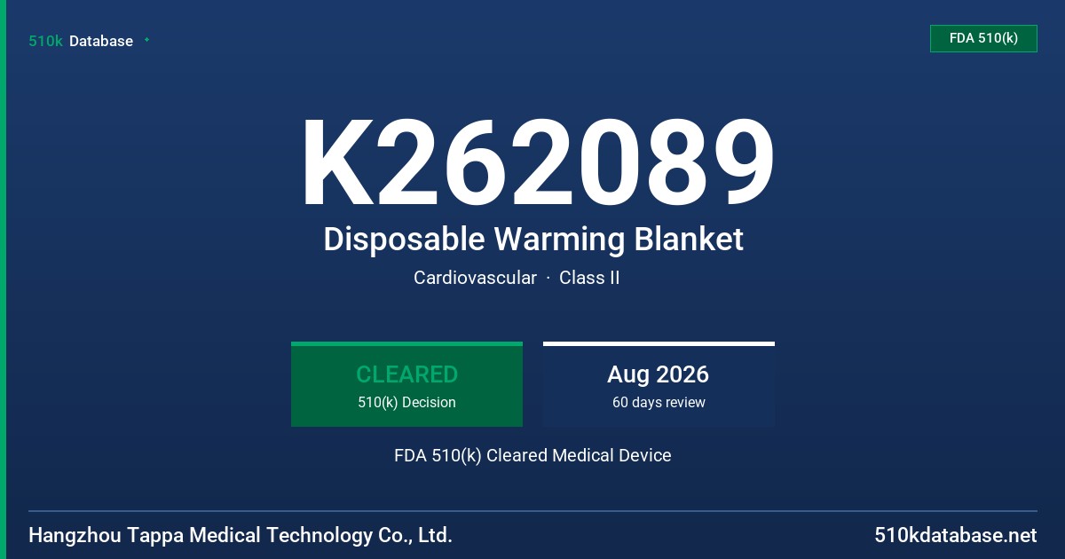 K262089 Disposable Warming Blanket FDA 510(k) Cleared Medical Device