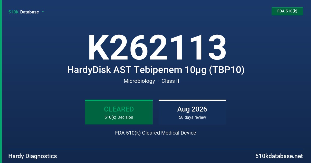 K262113 HardyDisk AST Tebipenem 10µg (TBP10) FDA 510(k) Cleared Medical Device