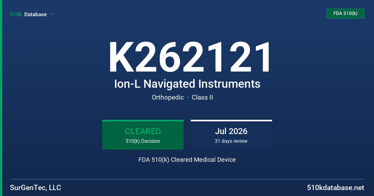 K262121 Ion-L Navigated Instruments FDA 510(k) Cleared Medical Device