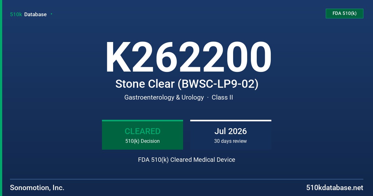 K262200 Stone Clear (BWSC-LP9-02) FDA 510(k) Cleared Medical Device