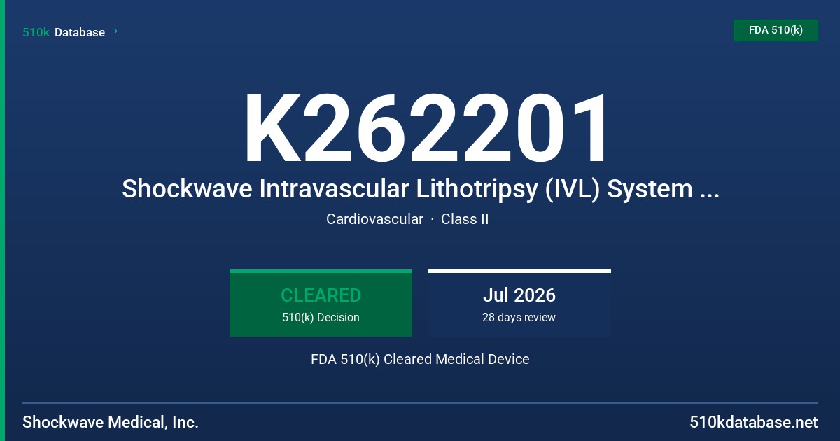 K262201 Shockwave Intravascular Lithotripsy (IVL) System with the Shockwave E8 Peripheral IVL Catheter FDA 510(k) Cleared Medical Device