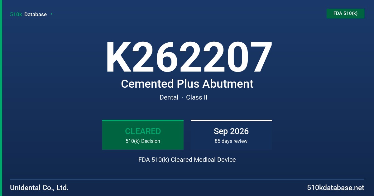 K262207 Cemented Plus Abutment FDA 510(k) Cleared Medical Device