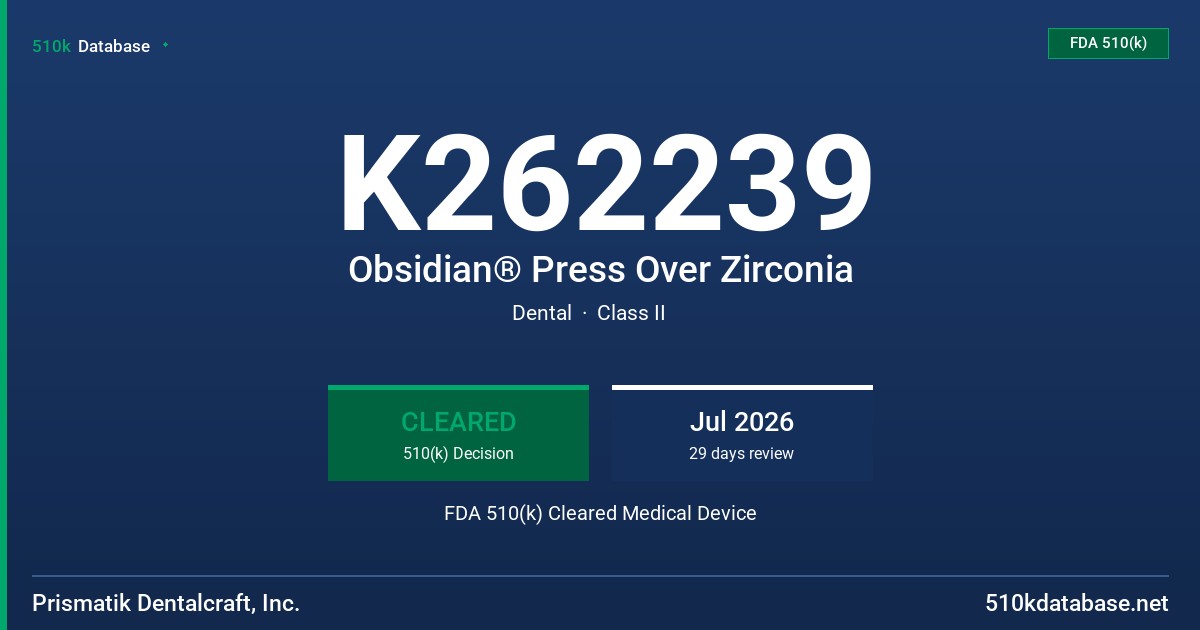 K262239 Obsidian® Press Over Zirconia FDA 510(k) Cleared Medical Device