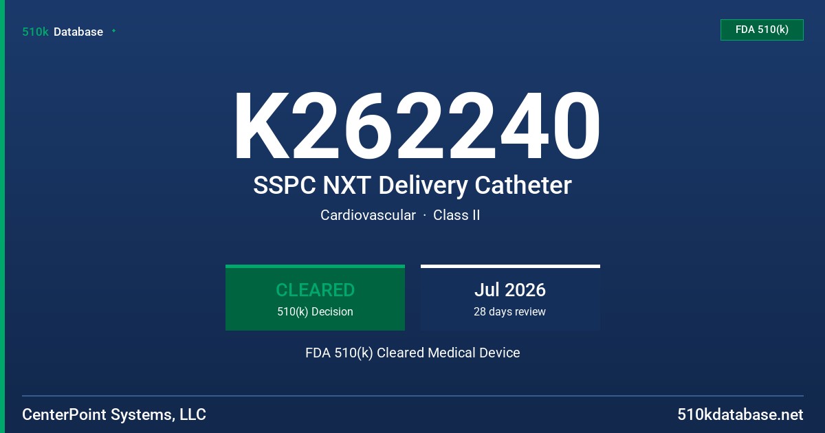 K262240 SSPC NXT Delivery Catheter FDA 510(k) Cleared Medical Device