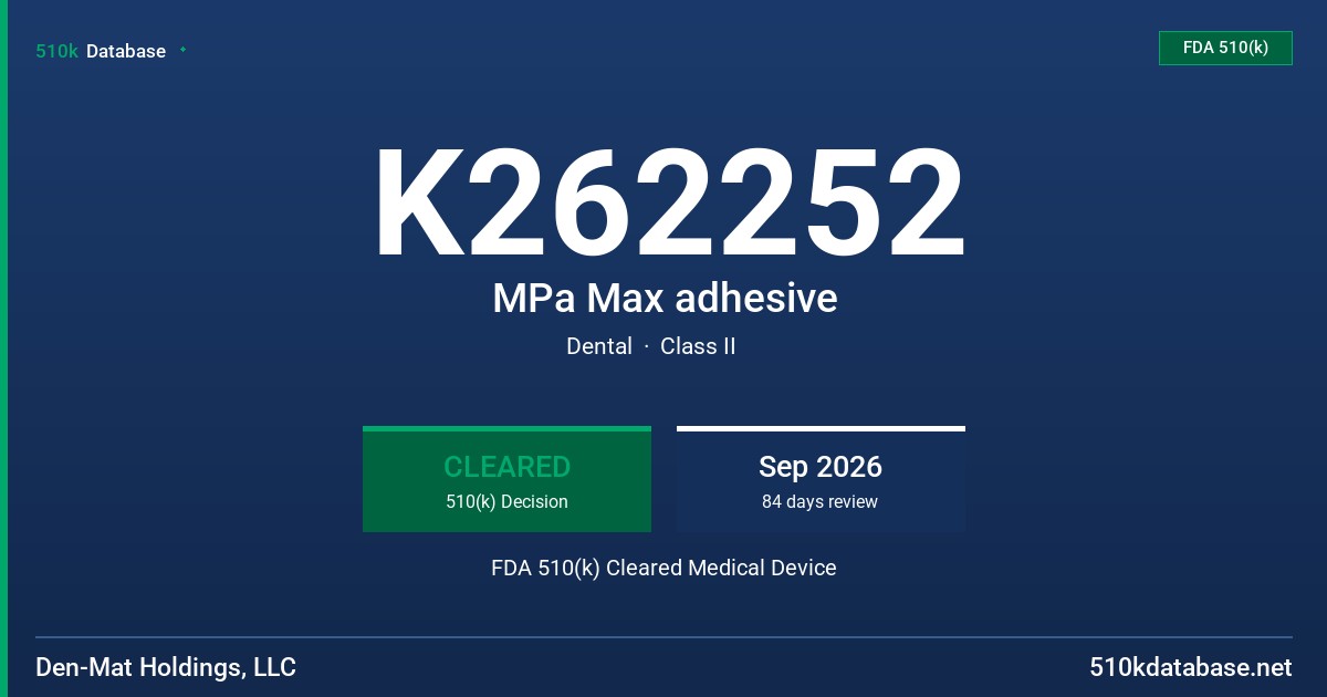 K262252 MPa Max adhesive FDA 510(k) Cleared Medical Device