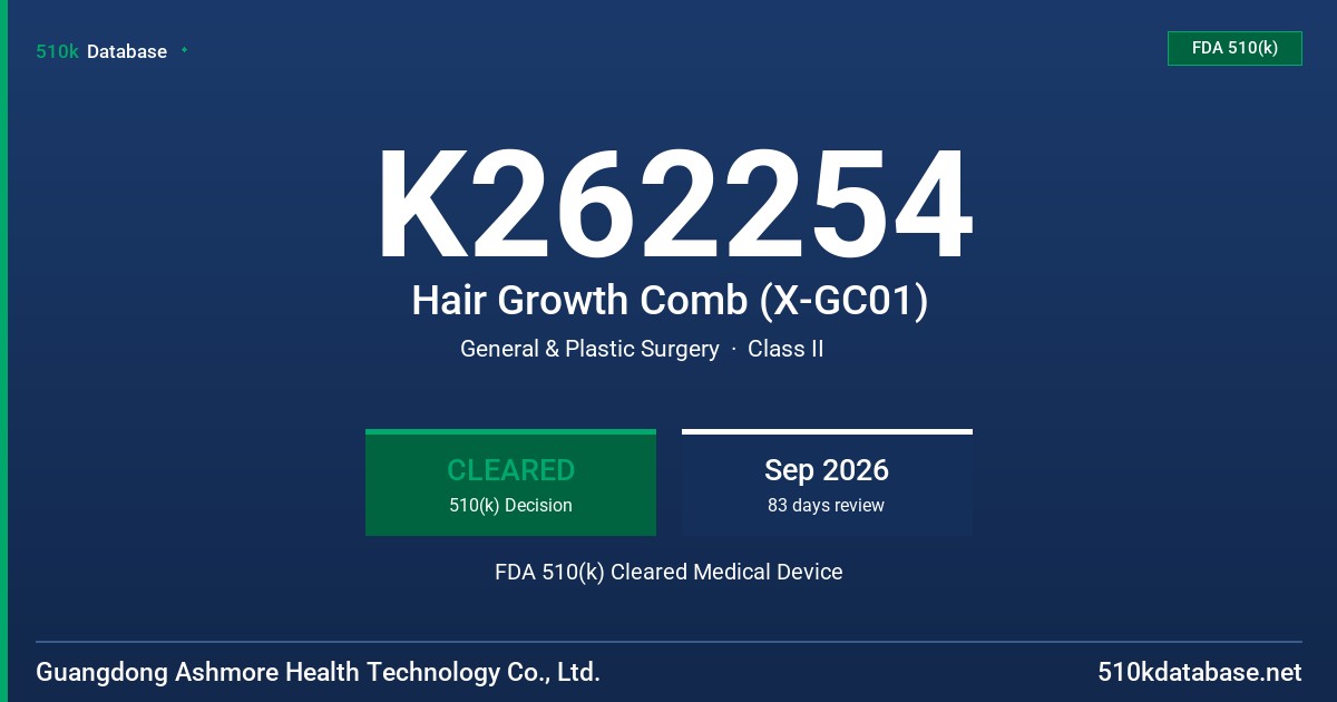 K262254 Hair Growth Comb (X-GC01) FDA 510(k) Cleared Medical Device