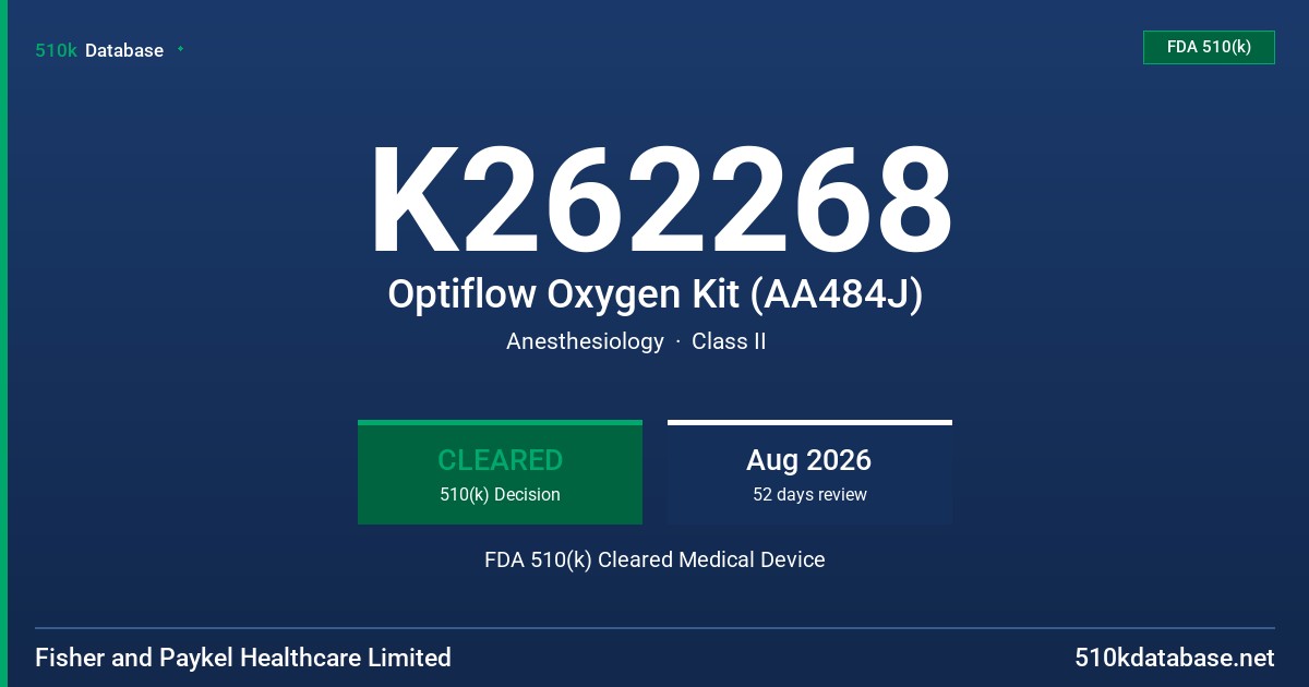 K262268 Optiflow Oxygen Kit (AA484J) FDA 510(k) Cleared Medical Device