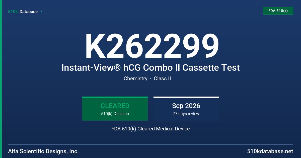 K262299 Instant-View® hCG Combo II Cassette Test FDA 510(k) Cleared Medical Device