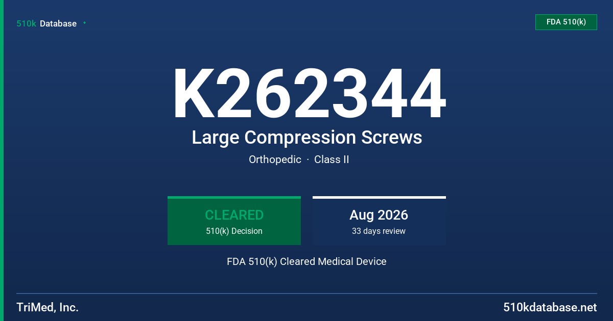 K262344 Large Compression Screws FDA 510(k) Cleared Medical Device