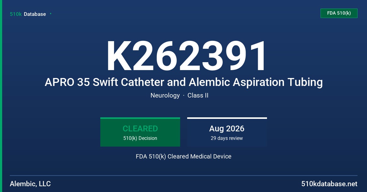 K262391 APRO 35 Swift Catheter and Alembic Aspiration Tubing FDA 510(k) Cleared Medical Device
