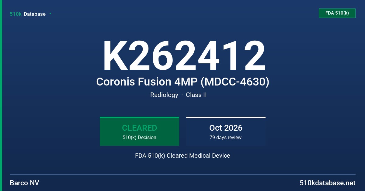 K262412 Coronis Fusion 4MP (MDCC-4630) FDA 510(k) Cleared Medical Device