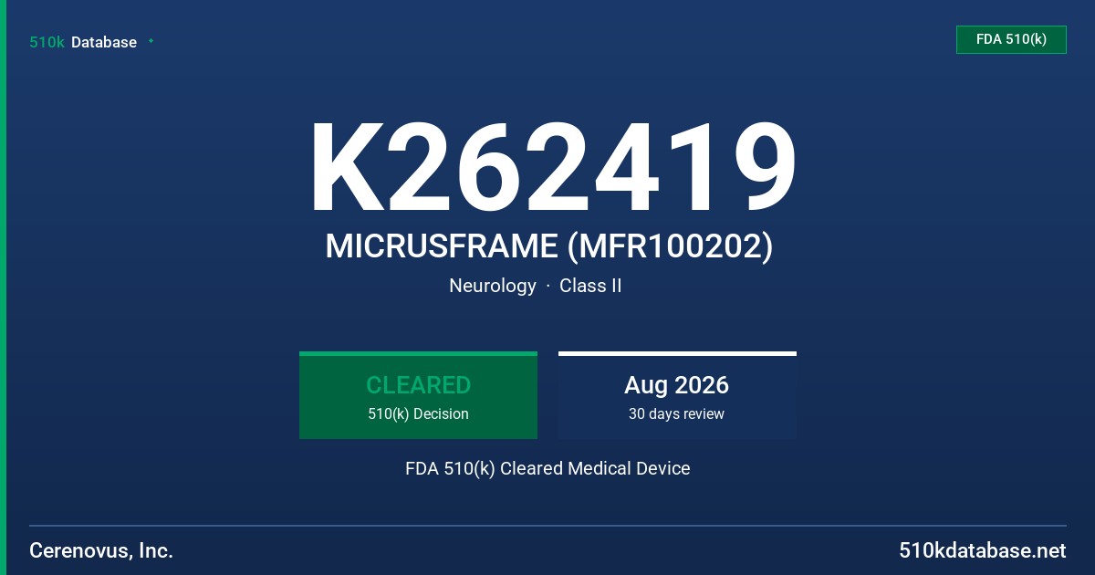 K262419 MICRUSFRAME (MFR100202) FDA 510(k) Cleared Medical Device