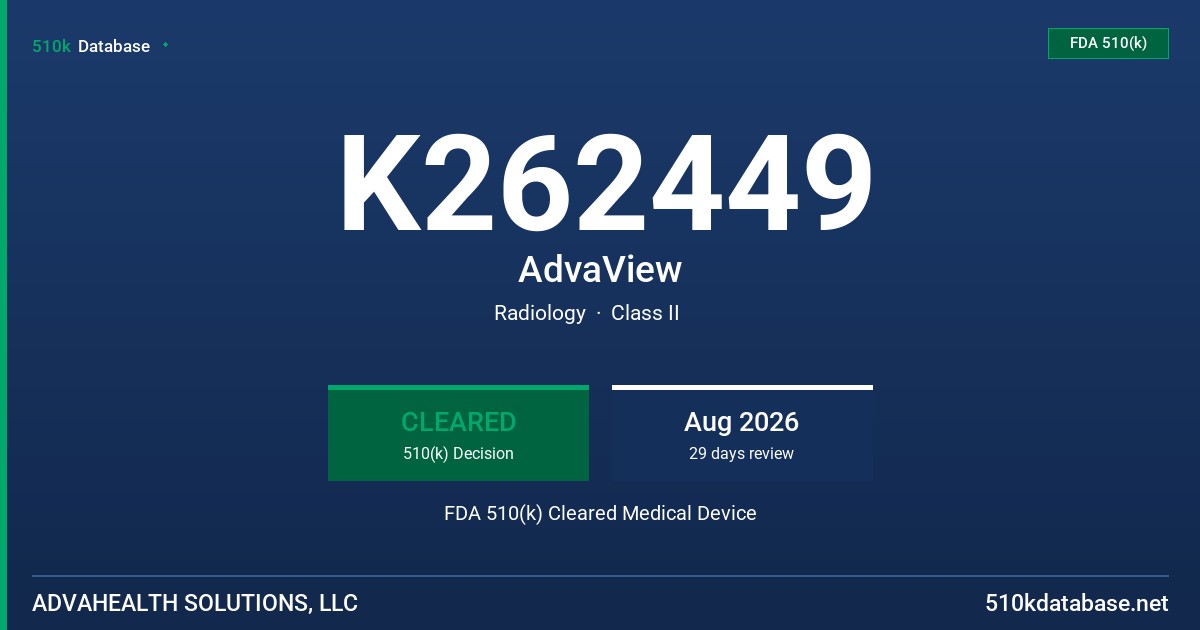 K262449 AdvaView FDA 510(k) Cleared Medical Device