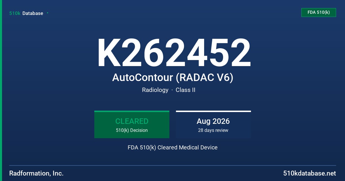 K262452 AutoContour (RADAC V6) FDA 510(k) Cleared Medical Device