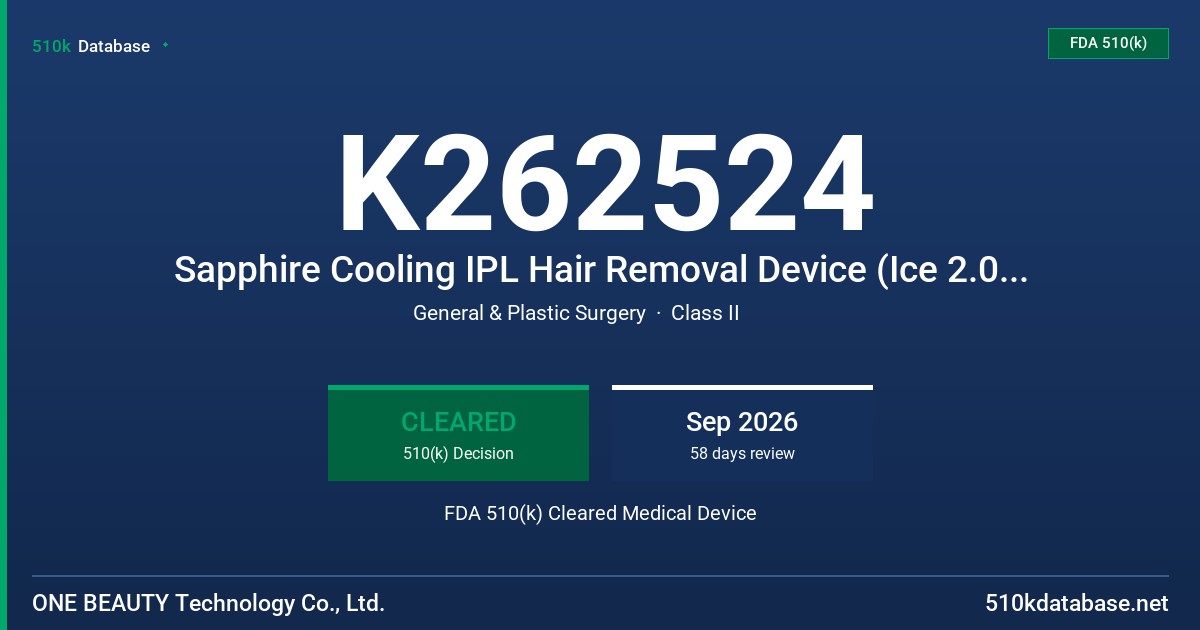 K262524 Sapphire Cooling IPL Hair Removal Device (Ice 2.0, Ice 2.1, Ice 2.2, Ice 2.0B, Ice 2.1B, Ice 2.2B) FDA 510(k) Cleared Medical Device