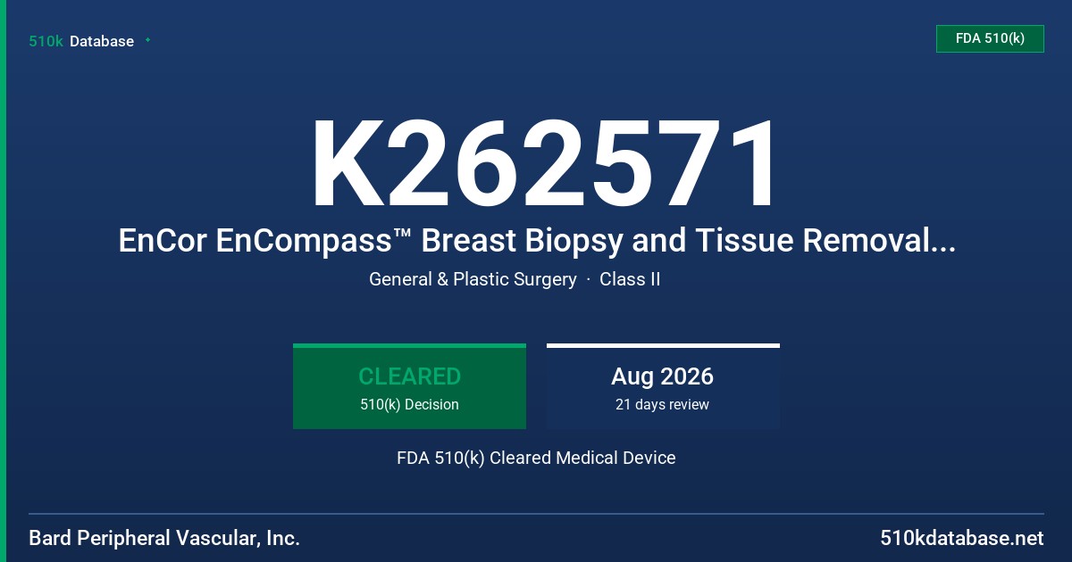 K262571 EnCor EnCompass™ Breast Biopsy and Tissue Removal System FDA 510(k) Cleared Medical Device