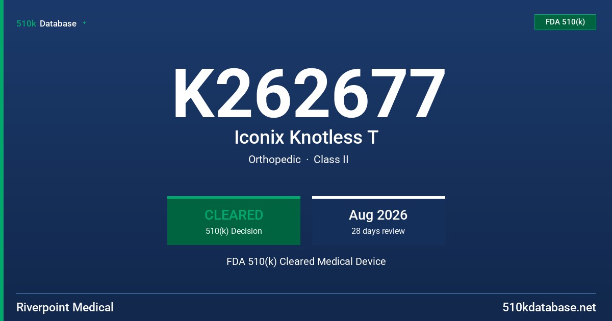 K262677 Iconix Knotless T FDA 510(k) Cleared Medical Device