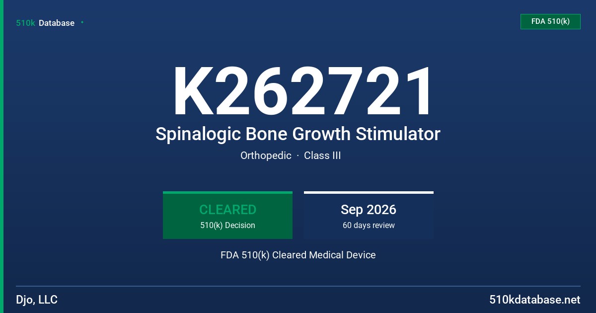 K262721 Spinalogic Bone Growth Stimulator FDA 510(k) Cleared Medical Device