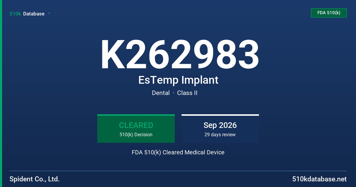 K262983 EsTemp Implant FDA 510(k) Cleared Medical Device