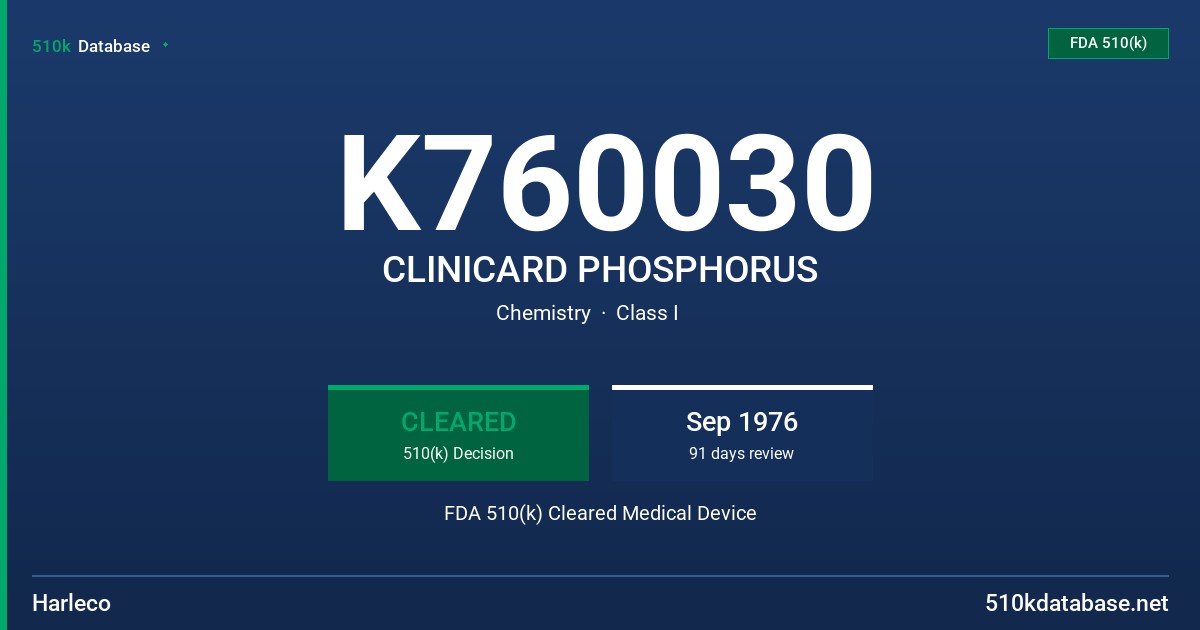 K760030 CLINICARD PHOSPHORUS FDA 510(k) Cleared Medical Device