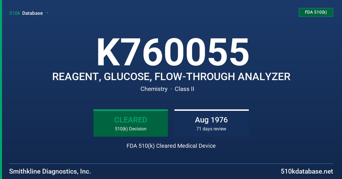 K760055 REAGENT, GLUCOSE, FLOW-THROUGH ANALYZER FDA 510(k) Cleared Medical Device