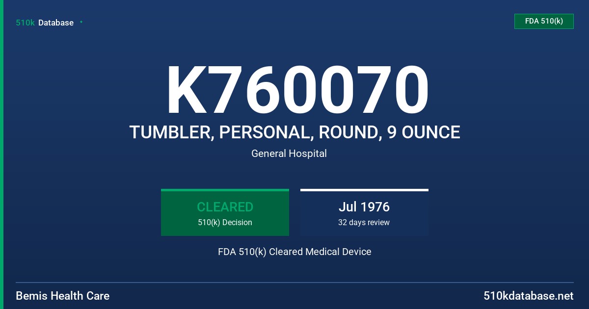 K760070 TUMBLER, PERSONAL, ROUND, 9 OUNCE FDA 510(k) Cleared Medical Device