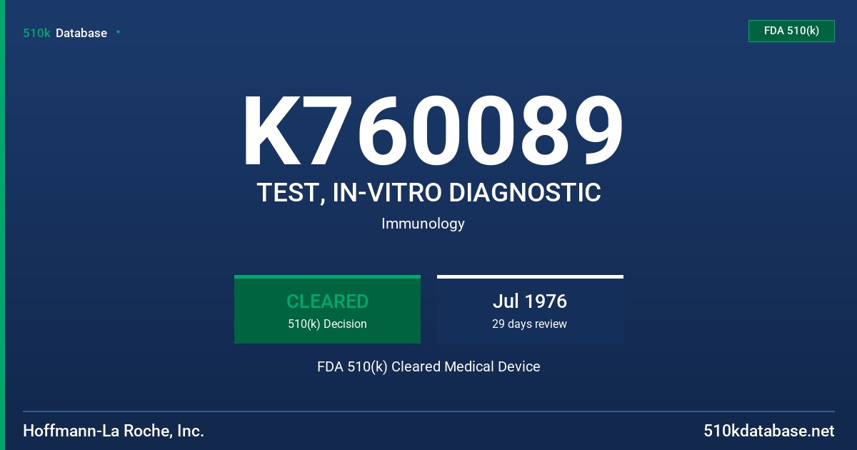 K760089 TEST, IN-VITRO DIAGNOSTIC FDA 510(k) Cleared Medical Device