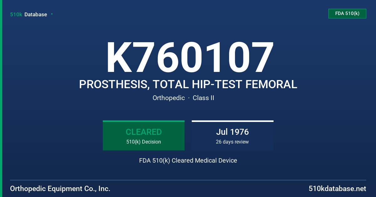 K760107 PROSTHESIS, TOTAL HIP-TEST FEMORAL FDA 510(k) Cleared Medical Device