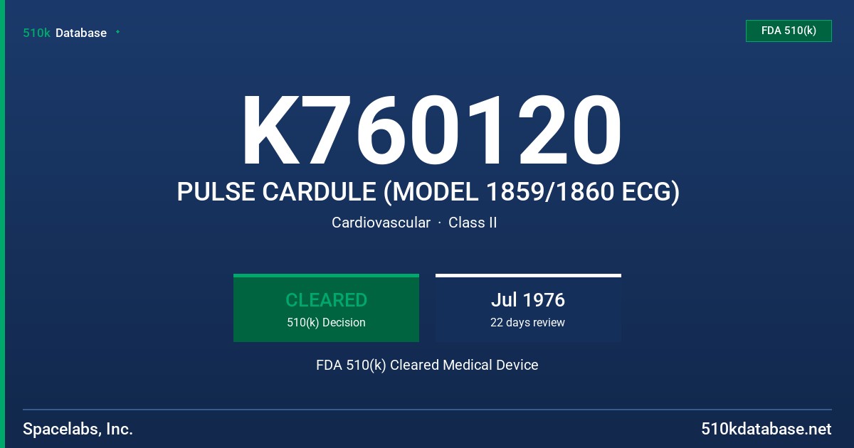 K760120 PULSE CARDULE (MODEL 1859/1860 ECG) FDA 510(k) Cleared Medical Device