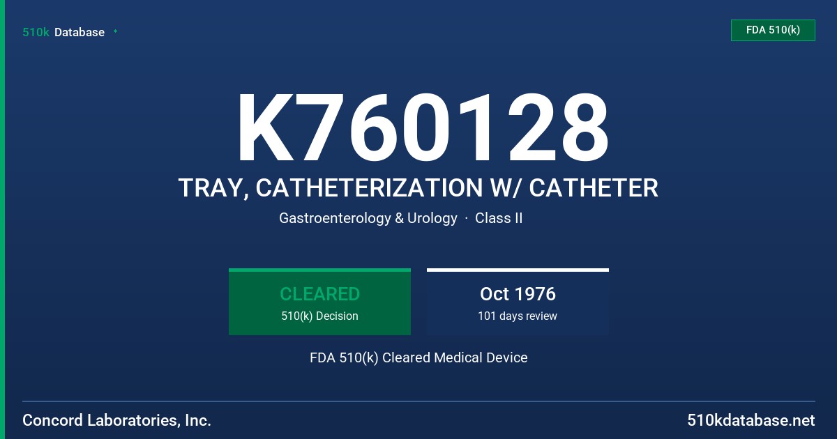 K760128 TRAY, CATHETERIZATION W/ CATHETER FDA 510(k) Cleared Medical Device