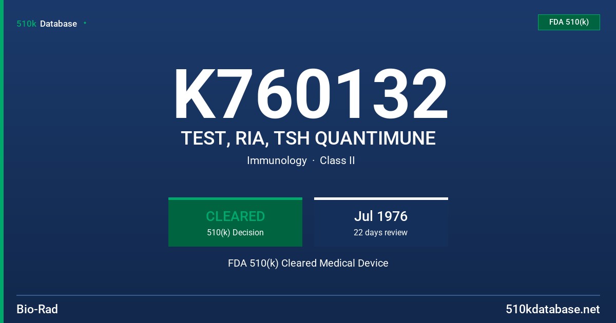 K760132 TEST, RIA, TSH QUANTIMUNE FDA 510(k) Cleared Medical Device