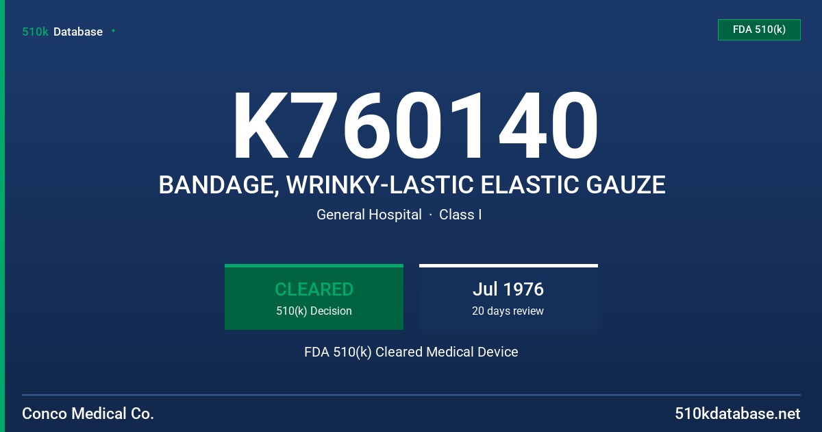 K760140 BANDAGE, WRINKY-LASTIC ELASTIC GAUZE FDA 510(k) Cleared Medical Device