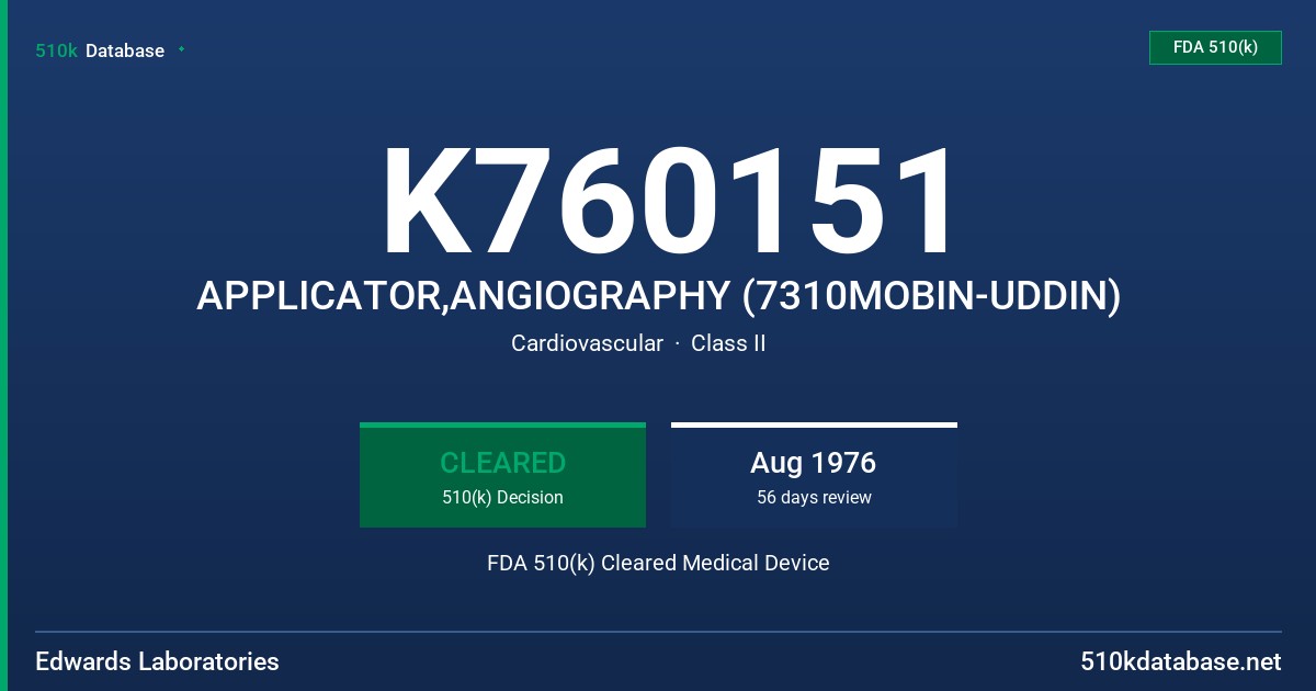 K760151 APPLICATOR,ANGIOGRAPHY (7310MOBIN-UDDIN) FDA 510(k) Cleared Medical Device
