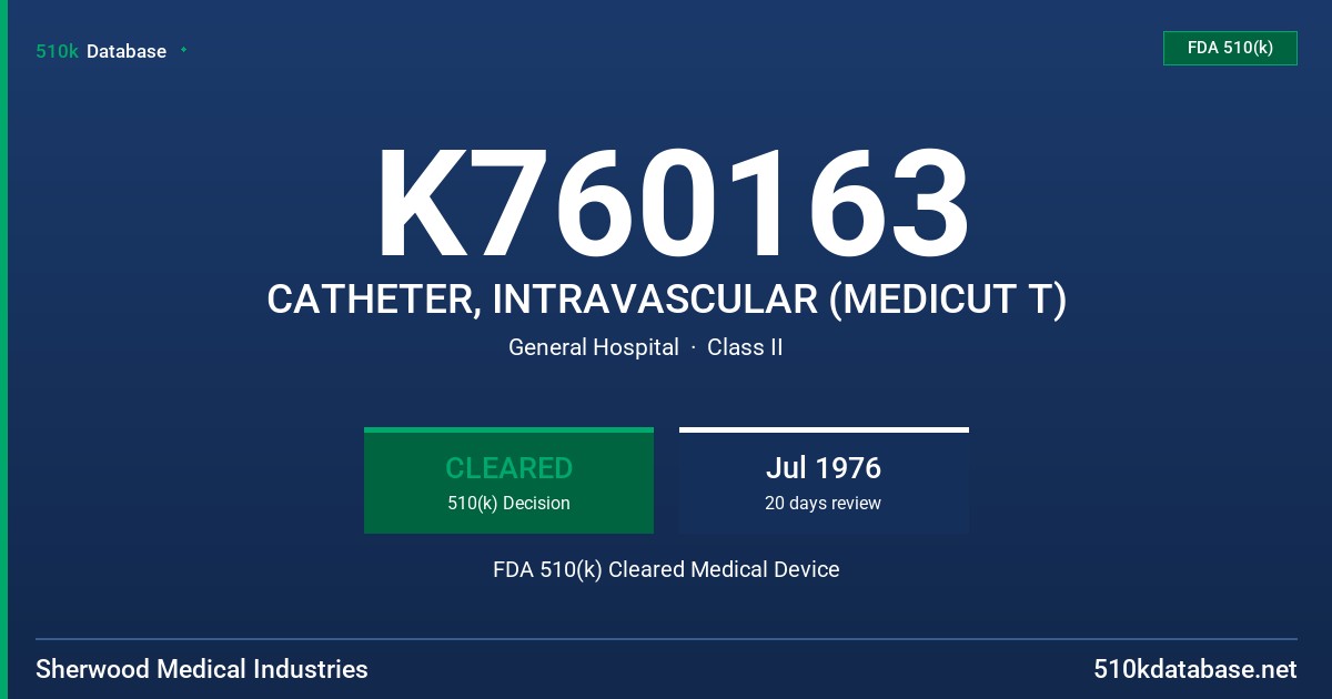 K760163 CATHETER, INTRAVASCULAR (MEDICUT T) FDA 510(k) Cleared Medical Device