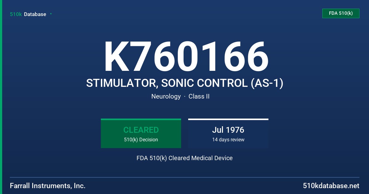K760166 STIMULATOR, SONIC CONTROL (AS-1) FDA 510(k) Cleared Medical Device