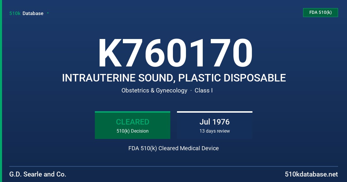 K760170 INTRAUTERINE SOUND, PLASTIC DISPOSABLE FDA 510(k) Cleared Medical Device