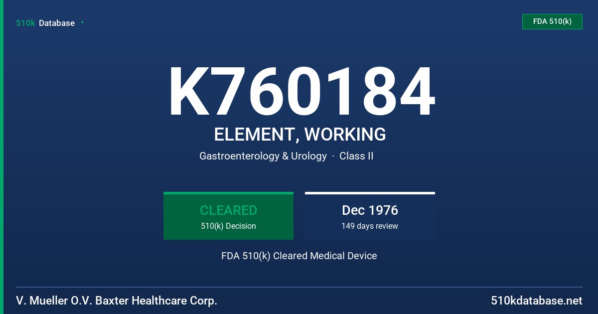 K760184 ELEMENT, WORKING FDA 510(k) Cleared Medical Device