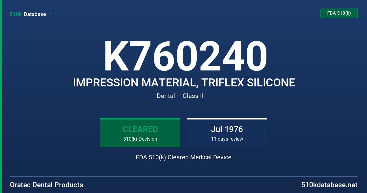 K760240 IMPRESSION MATERIAL, TRIFLEX SILICONE FDA 510(k) Cleared Medical Device