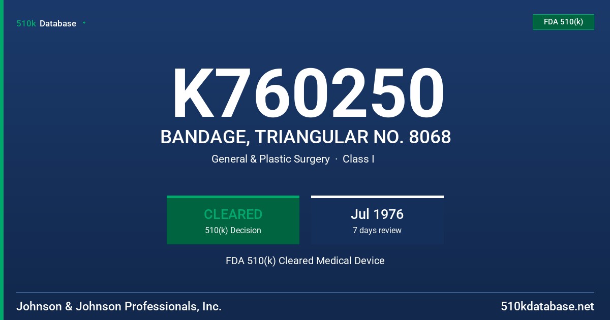 K760250 BANDAGE, TRIANGULAR NO. 8068 FDA 510(k) Cleared Medical Device