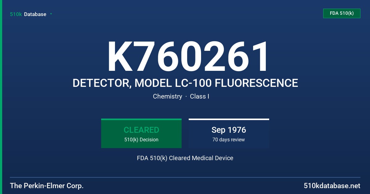 K760261 DETECTOR, MODEL LC-100 FLUORESCENCE FDA 510(k) Cleared Medical Device