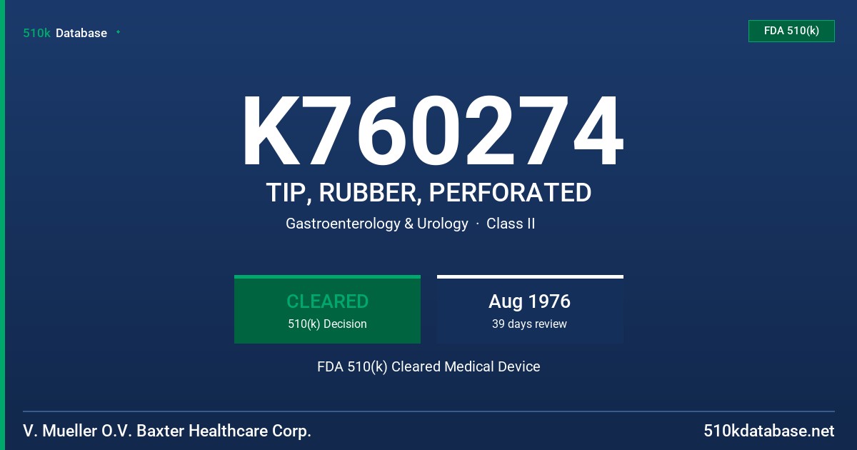 K760274 TIP, RUBBER, PERFORATED FDA 510(k) Cleared Medical Device