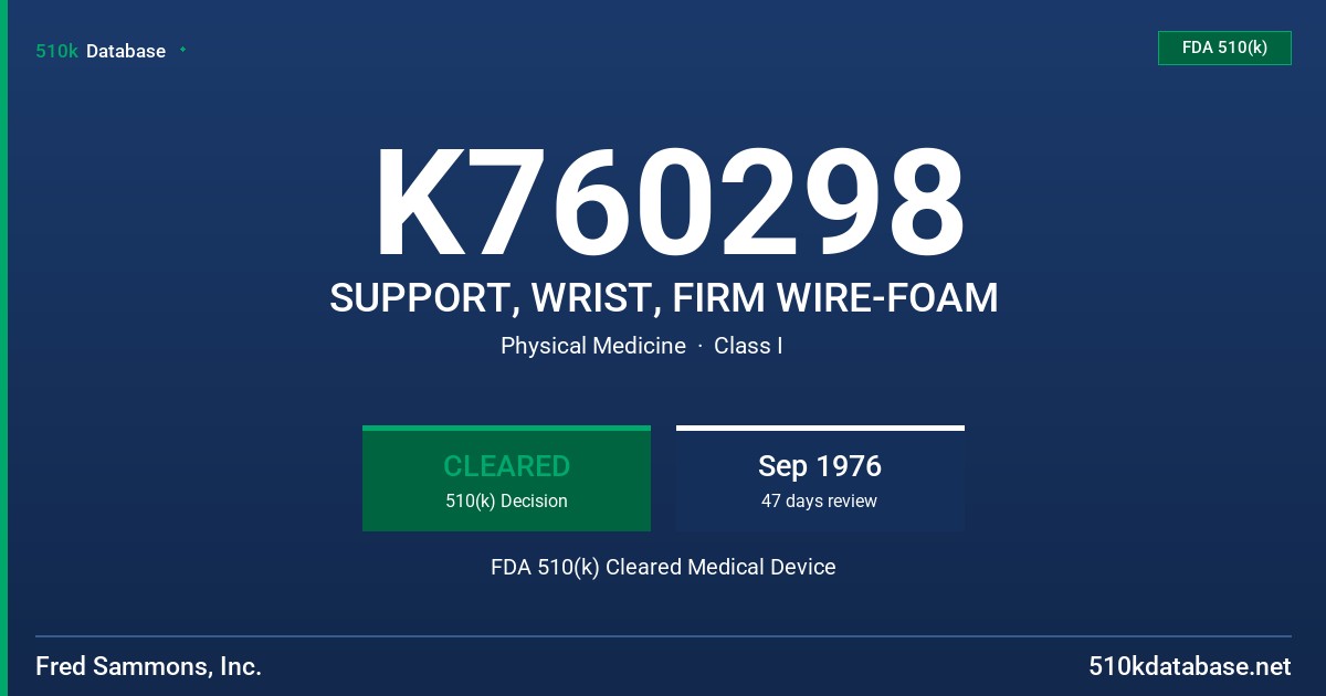 K760298 SUPPORT, WRIST, FIRM WIRE-FOAM FDA 510(k) Cleared Medical Device
