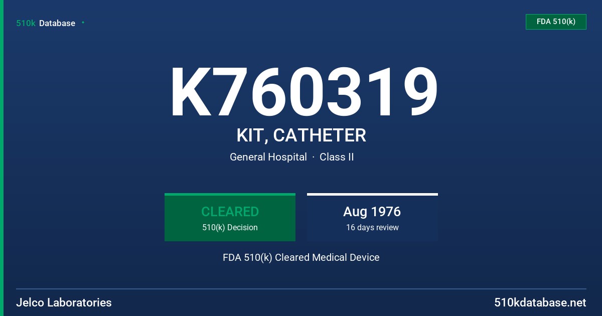 K760319 KIT, CATHETER FDA 510(k) Cleared Medical Device